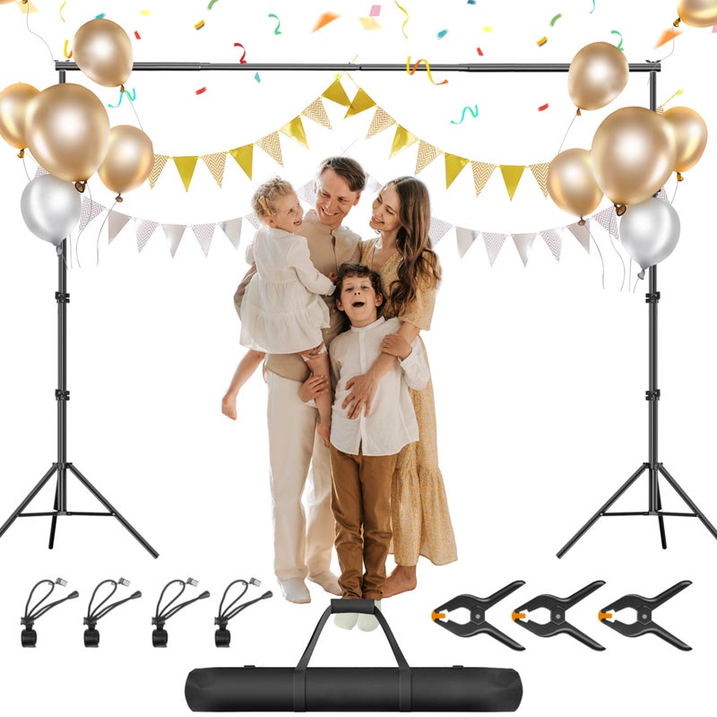 GLOSHOOTING Photo Backdrop Stand, 8.5 x 10 ft Back Drop Adjustable Stands, Photography Background Support System Kit with Carry Bag, Clips and Clamps for Photo Video Studio, Parties, Wedding - Image 1